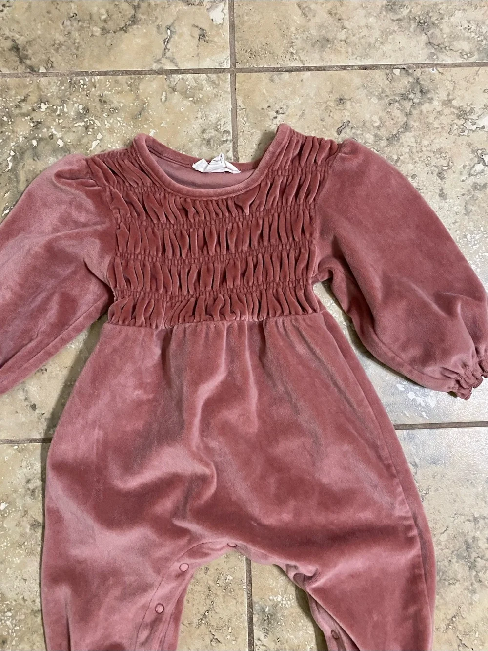 Jessica Simpson Dusty Rose Velour Smocked Baby Girl Jumpsuit Coquette Cozy 12mo